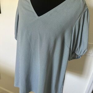 LC Lauren Conrad Light Blue and White Striped V-Neck Tunic